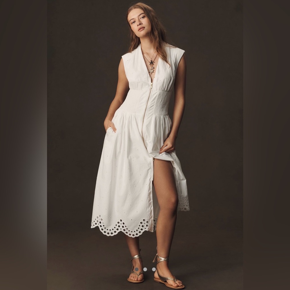 The Tommie Cap Sleeve Smocked Front Zip Shirt Dress Eyelet trim edition